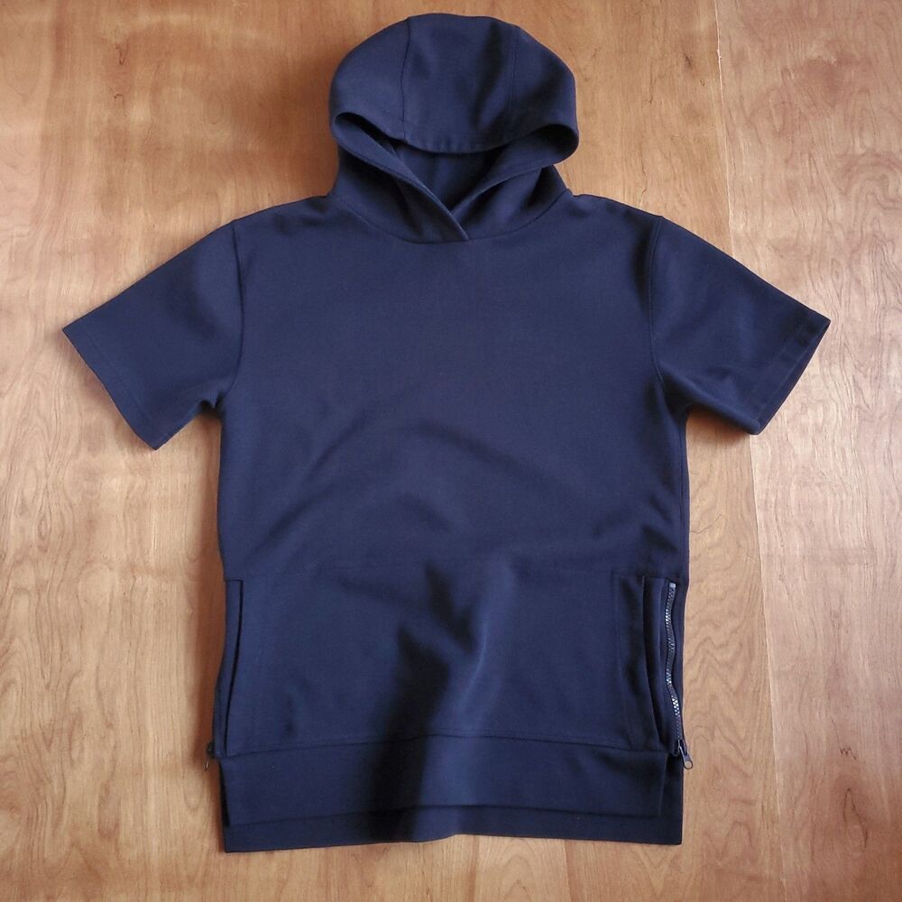 cityLAB Side Zip Short Sleeve Pullover Hoodie Men M Navy Blue Performance Fleece